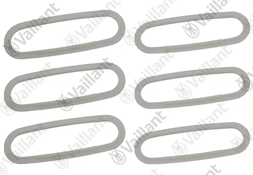Set mit sechs grauen Griffringen von Vaillant, ovalen Form, zur Verwendung in Heizungsanlagen oder ähnlichen Anwendungen.